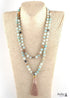 Boho Necklace, RH Amazonite, Tassel Blue Green Natural Stone
